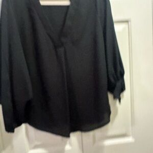 Lush Black Boxy Blouse with Mandarin Collar